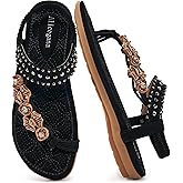 Alicegana Womens Sandals Dressy Flats: Bohemian Summer Comfortable Split Toe Shoes Walking Beach Gladiator