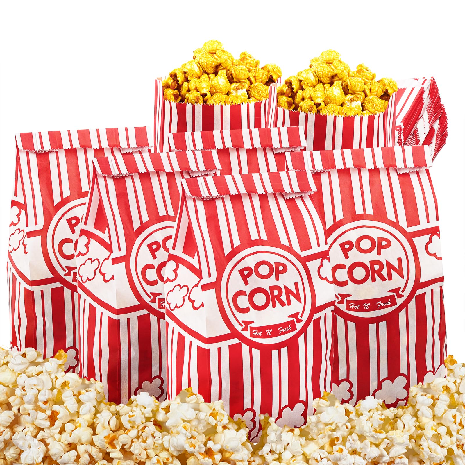 Tebery 200 Pcs Popcorn Bags, Popcorn Paper Bag, Movie Nights Pop Corn Bag Popcorn Box, Snacks Container Candy Bags for Carnival, Party, Wedding