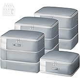 Easortm Comforter Storage Bag - Large Capacity Blanket Storage Bags 3-Layer Ultra Space Saving Self Compression Organizer, Washable Compression Bags for Storage Comforter Blanket, 4-Pack, Grey