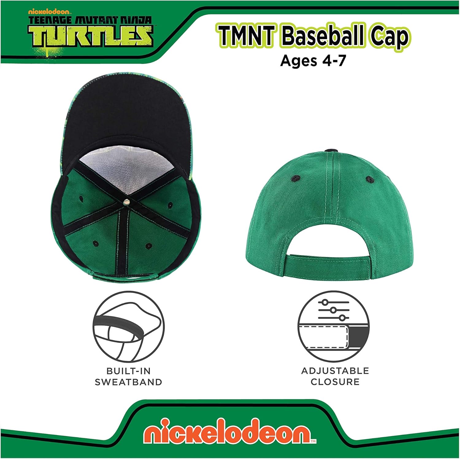Teenage Mutant Ninja Turtles Kids Hat for Little Boys Ages 3-6 Leonardo Baseball Cap 3D Design, Green: Clothing