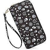 Fanwill Leopard Cow Print Wallet For Women Skull Goth Frog Ladies Cluth Wristlet Wrist strap Long Purse Zip Around Card Holder
