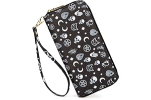 Fanwill Skull Halloween Wallet Gothic Purse For Women Wristlet Zip Around Goth Wallets Card Holder (Skull)