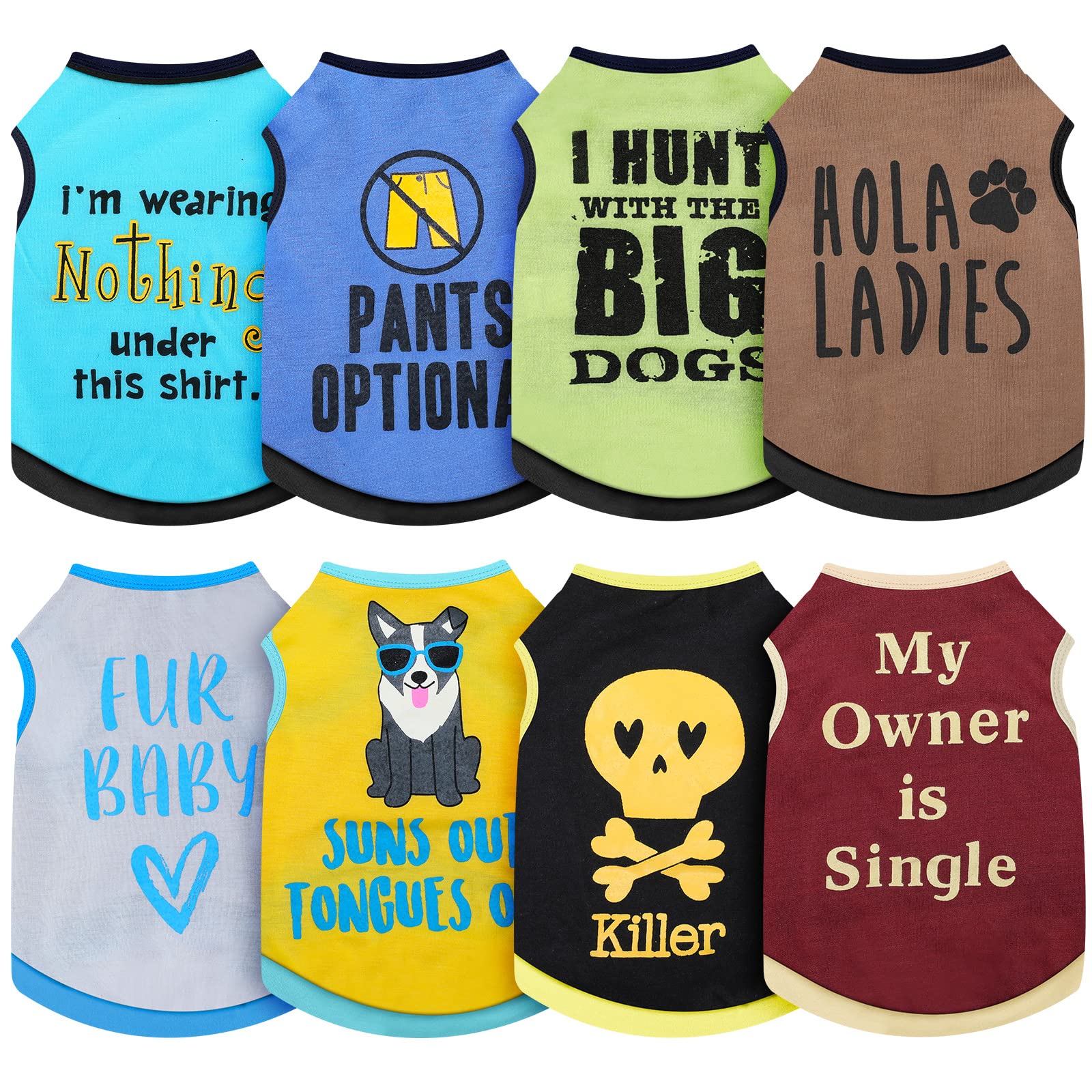 Photo 1 of Saintrygo 8 Pieces Dog Shirts Pet Printed Clothes with Funny Letters Summer Pet T Shirts Cool Puppy Breathable Dog Outfit Soft Sweatshirt Cats(Vivid Pattern,Small)