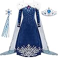 knemmy Princess Costume for Girls Halloween Dress Snow Cosplay Christmas Birthday Party Dress Up Outfit Blue