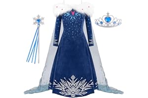 knemmy Elsa Costume for Girl Elsa Dress Frozen Cosplay Outfit Snow Princess Dress Up Halloween Birthday Party Outfit