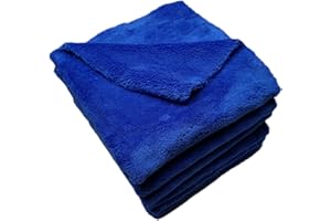 SOFTBATFY Edgeless Microfiber Towel for Car, Soft Drying Wash Detailing Buffing Waxing Polishing Towel, 500 GSM 6 Pack 16 x 16inches(Blue)