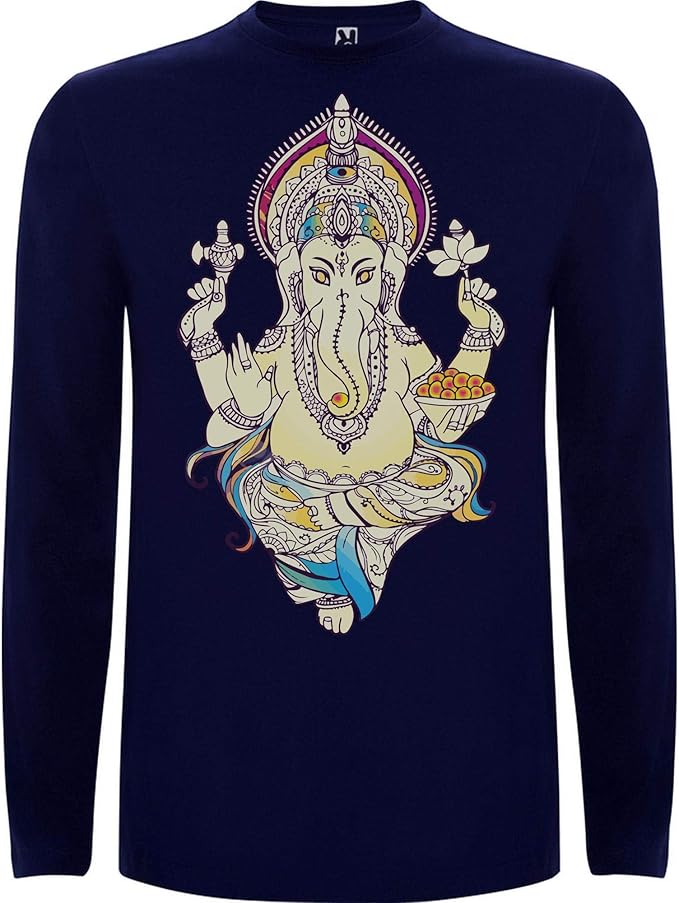Camiseta Ganesha Tribal GURU-SHOP | Algodón 100% | Estilo Desgastado Y Cómodo