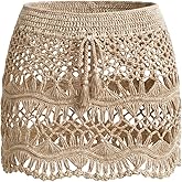 CUPSHE Women Crochet Coverup Skirt Drawstring Knit Mini Skirt Coverup for Swimwear