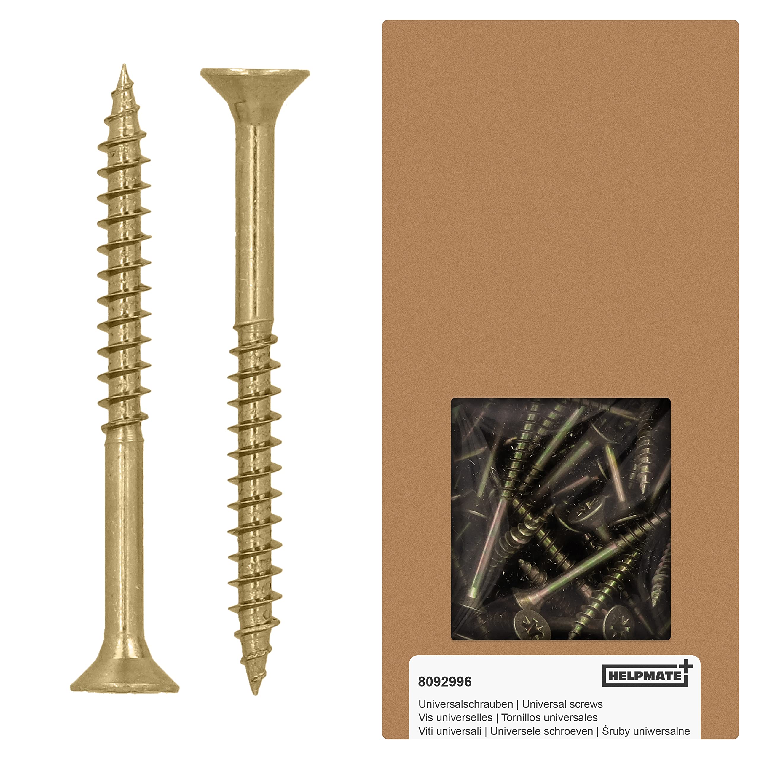 HELPMATE Universal Countersunk Screws 4.5 x 50 Yellow Passivated Wood Screws with PZ 2 Drive and Partial Thread Chipboard Screws for Indoor and Protected Outdoor Use