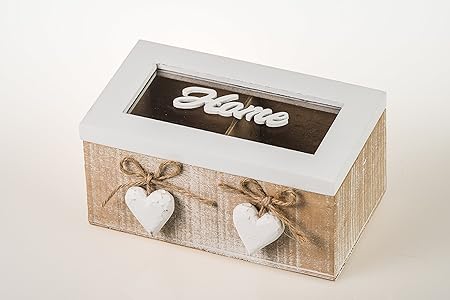 Caja para té de madera con cristal y Home Texto, 3 compartimentos para bolsas de té,
