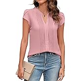 Blooming Jelly Womens Blouses Dressy Causal V Neck Pintuck Short Petal Sleeve Business Tops Ladies Summer Trendy Work Shirt