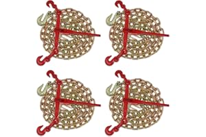 HAQQI Chain and Binder Set 3/8"-1/2", Heavy Duty Ratchet Binders & 3/8" x 10' Extra Long Chain w/ G80 Hook Kit(4), 6,600 lbs Safe Transport Working Load Package for Hauling, Towing, Tie Down