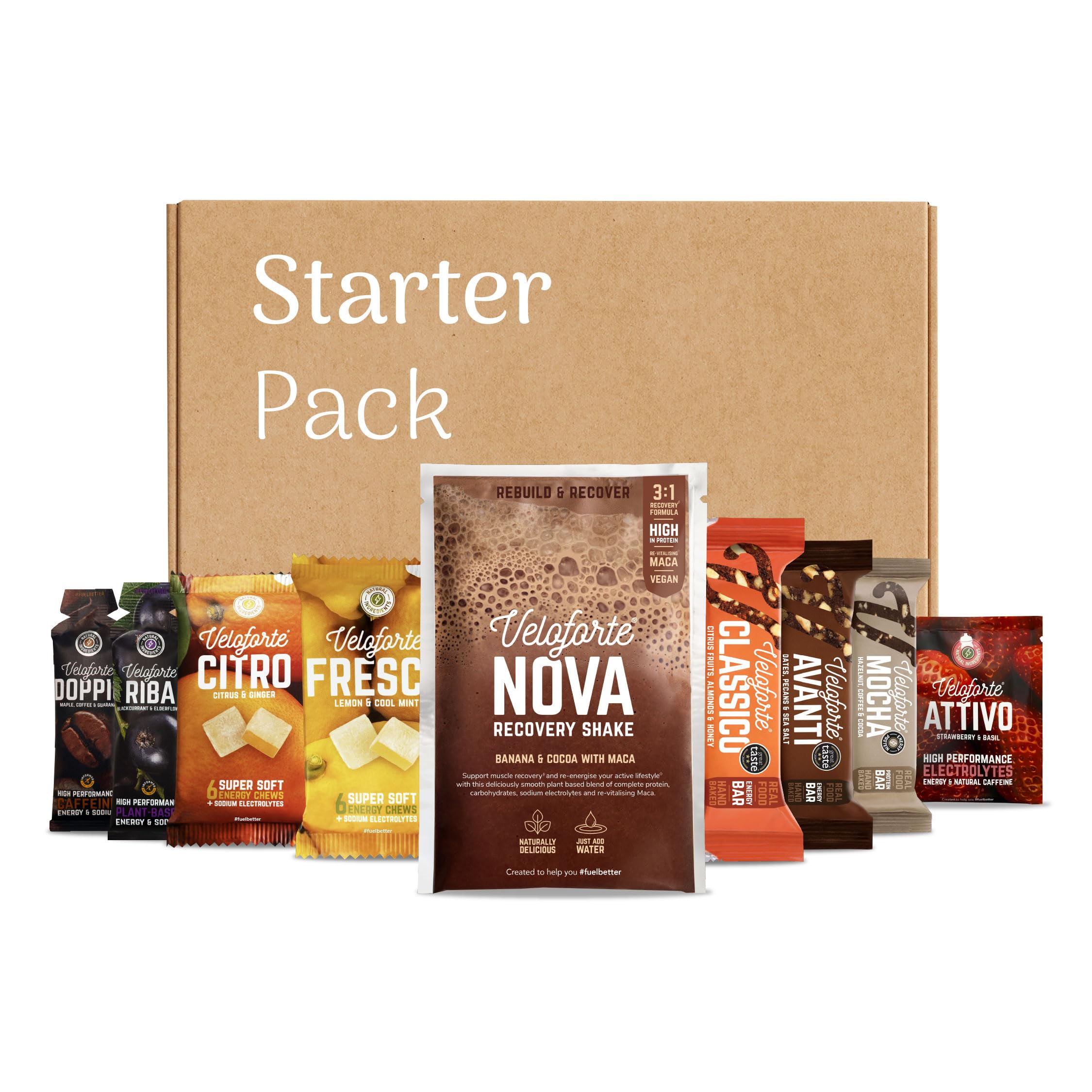 Veloforte Starter Pack For Running, Cycling, Triathlon | Hand-picked Selection | All-Natural Award-Winning Performance Range for Before, During & After Exercise | Variety | 9-Pack