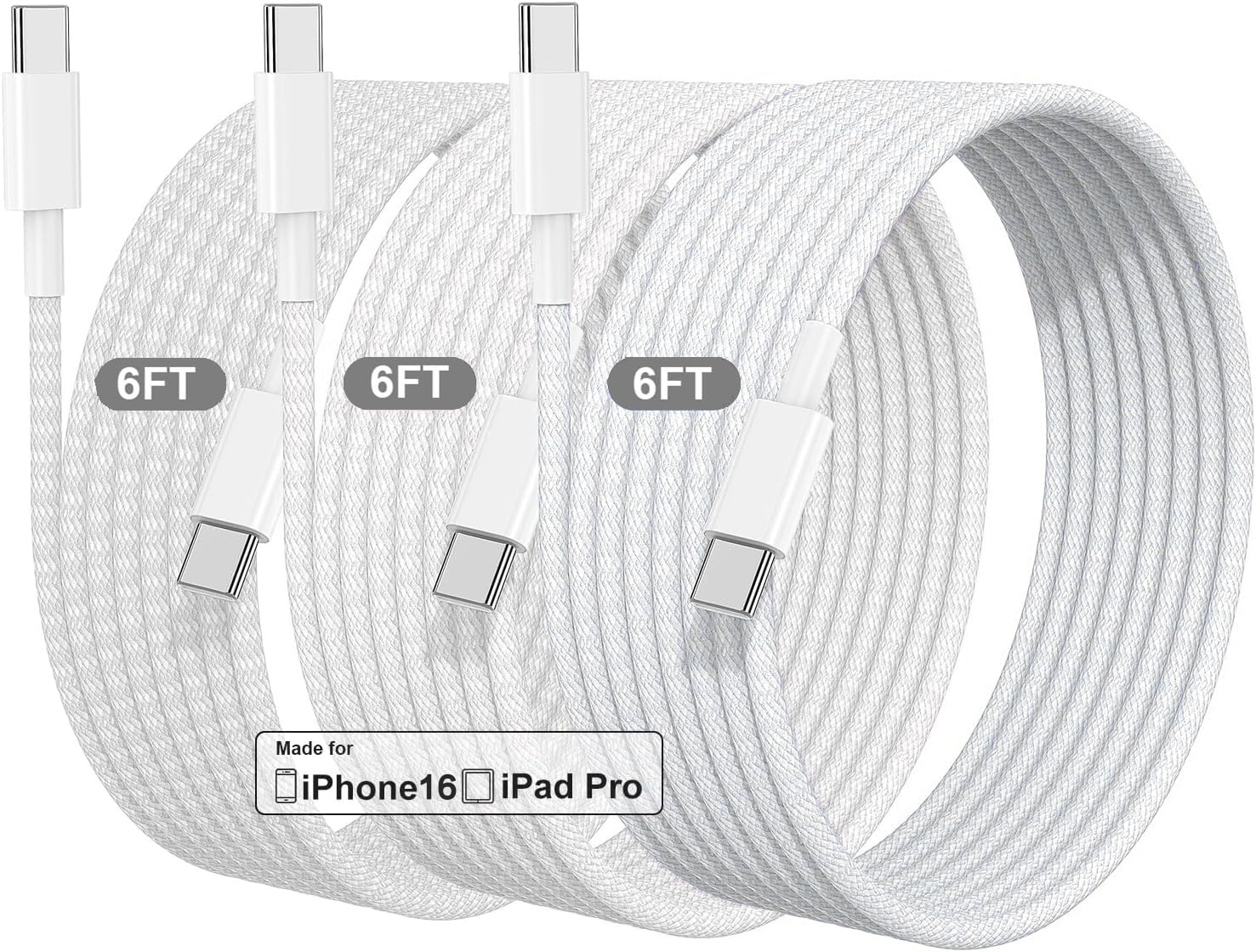 Photo 1 of [MFi Certified] USB C to USB C for iPhone 16 Fast Charger, 3Pack 60W 6FT Long Power Cord Woven Fast USBC Charger Screen Data Sync for iPhone 16/15Pro Max/Vision Pro/MacBook/iPad/Airpods/Samsung Galaxy