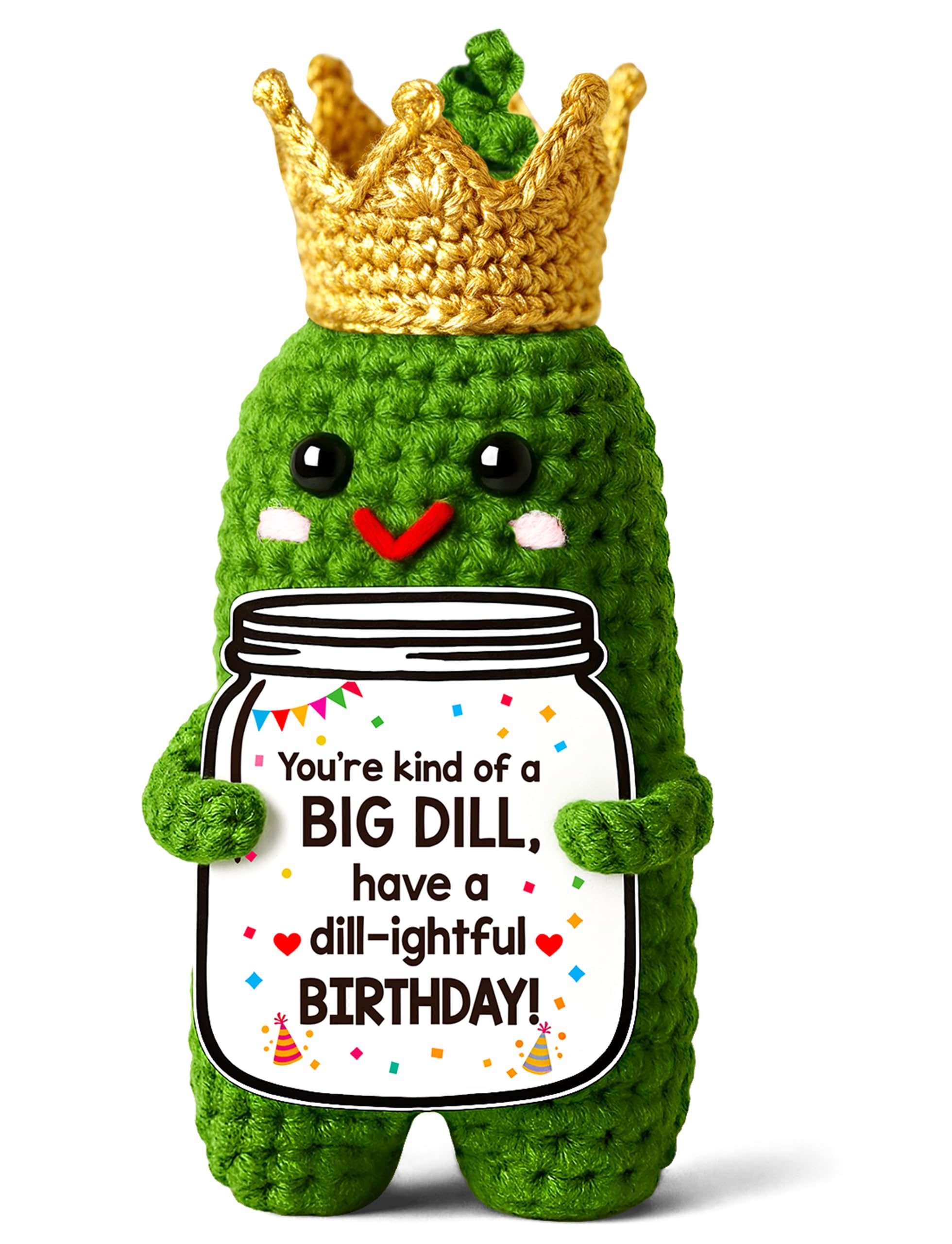 MAMAGIFTREE Have a Dill-ightful Birthday-Funny Happy Birthday Gifts for Women Men, Handmade Crochet Pickle Crown Birthday Gifts Card Decorations for Mom Dad, Wife Sister Best Friend Coworker