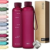 KIVY Slim Water Bottle 32oz [Lightweight & Shatterproof] Fits Backpack & Cupholder for Travel, Sports, School, Gym - Frosted red bottle no straw - Gym water bottle screw top - Dishwasher Safe