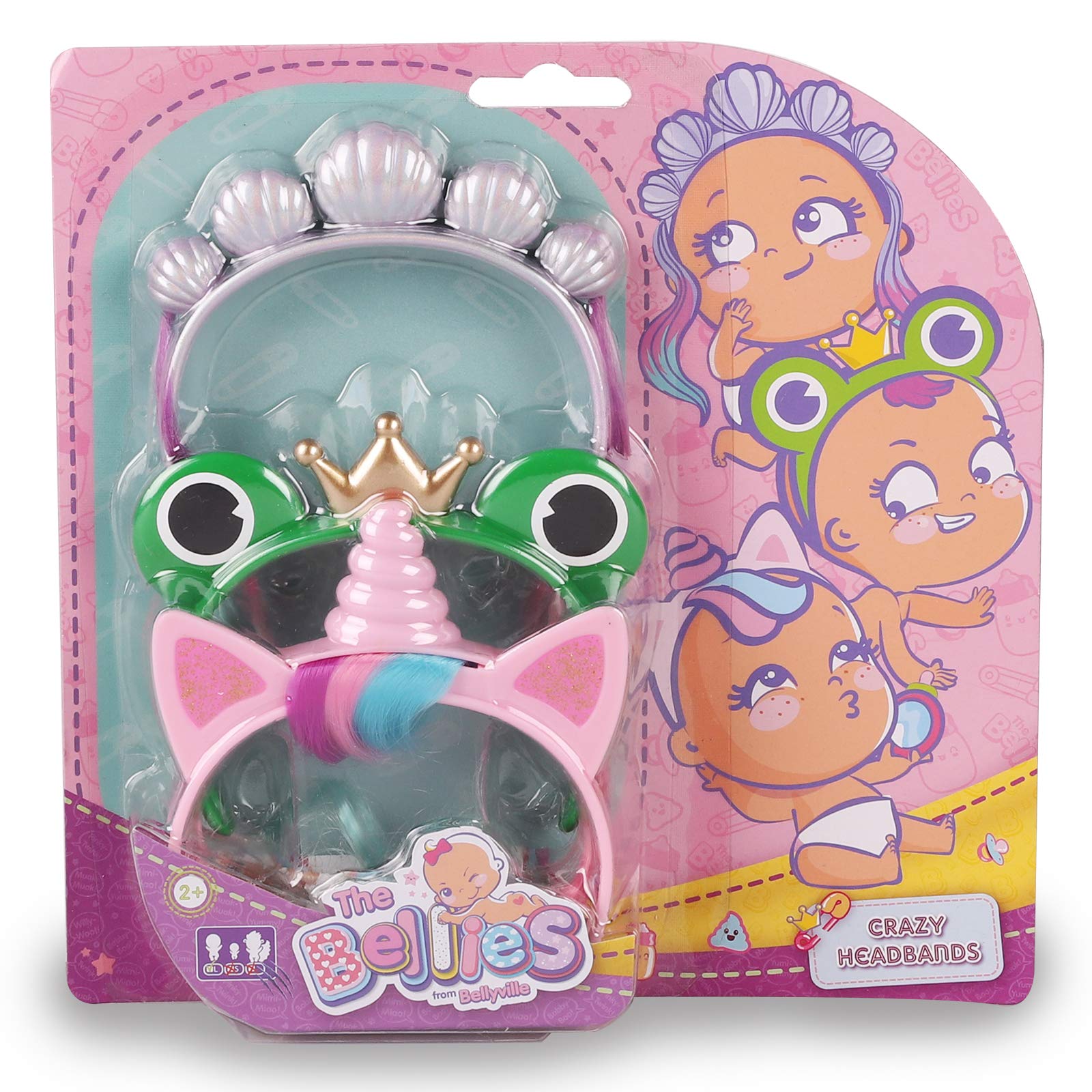 The Bellies - Crazy Headbands, set of 3 units for Bellies dolls, funny designs, unicorn, froggy and sea shelves, recommended from 3 years (Famosa 700016223)