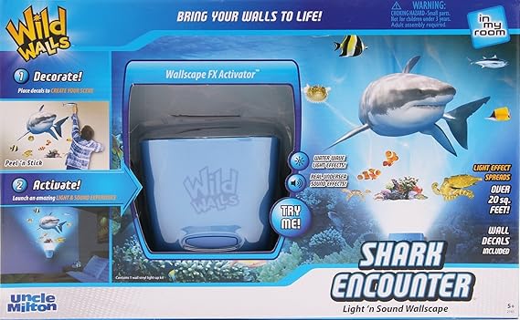 Uncle Milton Shark Encounter Wild Walls Light and Sound Room Decor, Blue
