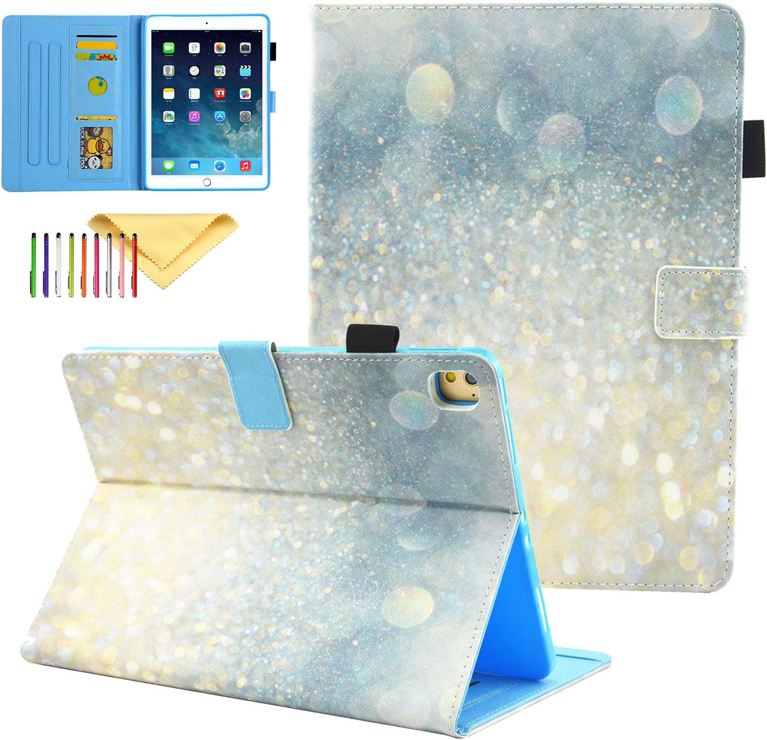 iPad 10.2 Inch Case 7th Generation 2019, Cookk Slim Lightweight Smart Cases and Covers with Card Slots Kickstand Case Kids for Apple iPad 10.2 Inch 2019 7th Generation, Glitter Silver Sand