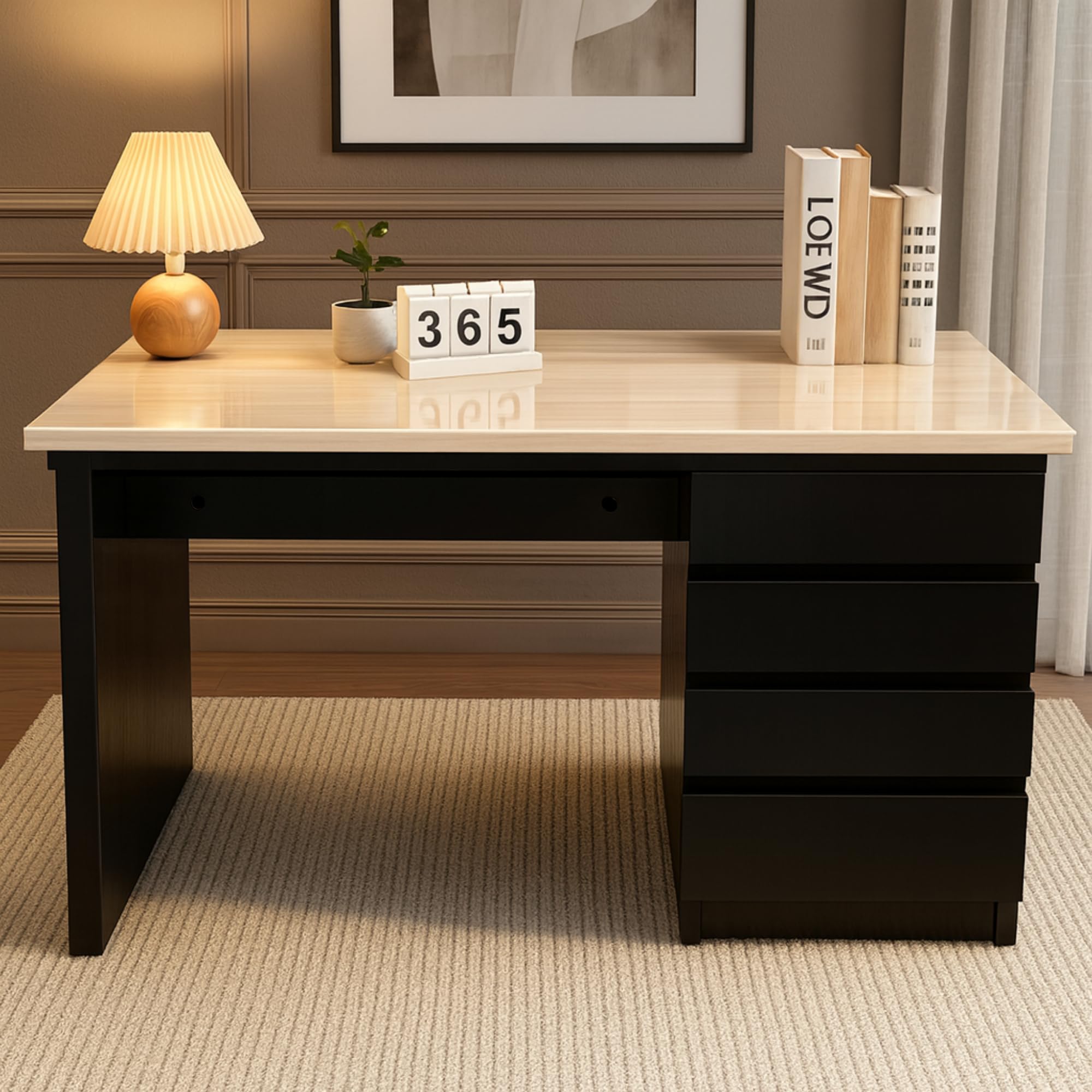 Photo 1 of SRIAA Astra Computer Desk – 47” Modern Two-Tone Executive Style Desk with 4 Drawers, Spacious Worktop and Sleek Black & Light Wood Finish for Home Office. Solidly Built, Heavy-Duty Wooden Desk