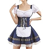 HiZiTi Oktoberfest Outfits Women Dirndl Dresses October Festival Costume Blue Bavarian Dress German Beer Costumes Carnival