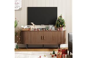 ONBRILL 55" TV Stand with Power Outlet for TVs up to 60 Inch, Entertainment Center with Storage and Adjustable Shelves, Modern Media Console with Sliding Doors for Living Room, Walnut