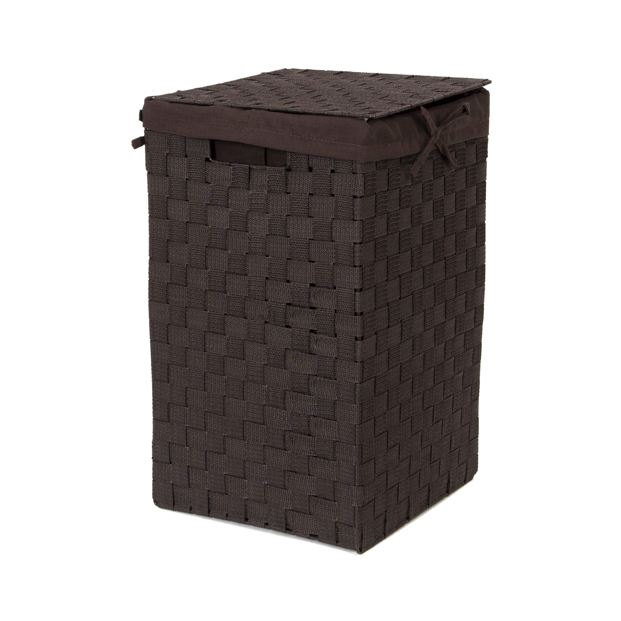 Compactor Square Laundry Basket with Lid, Woven Washing Hamper for Storing Clothes and Linen in Bedrooms and Bathrooms, Removable Liner and Carry Handles, Chocolate Brown, Stan Range