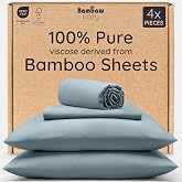 Bambaw Queen Sheet Set &ndash; 4pcs 100% Viscose Derived from Bamboo Sheets Set, Cooling Sheets for Night Sweats, Soft, Hotel Luxury, 16'' Deep Pockets (Dusty Blue)