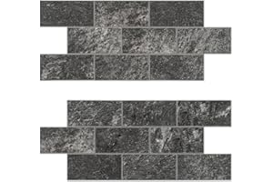 V-MOZZA Peel and Stick Backsplash, 20-Sheet Peel and Stick Wall Tiles 13.5" x 5.8" PVC Subway Tile Stick on Backsplash for Kitchen Fireplace (Black Marble)