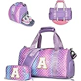 Vogewood Gifts for Teenage Girls-Birthday Gift for Daughter 3-12 Years Old-Girl Gym Bag with Shoe Compartment, Kid Personalized Dance Bags with Makeup Pouch, Gifts for Granddaughter/Kids (Letter A)