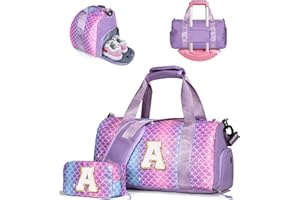 Vogewood Gifts for Teenage Girls-Birthday Gift for Daughter 3-12 Years Old-Girl Gym Bag with Shoe Compartment, Kid Personalized Dance Bags with Makeup Pouch, Gifts for Granddaughter/Kids (Letter A)