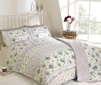 Country Cottage Floral Lilac Duvet Cover Duck Egg Purple Rise And