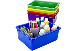 Storex Letter Size Deep Storage Tray – Organizer Bin for Classroom, Office and Home, Assorted Colors, 5-Pack (62530U05C)