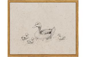 InSimSea Framed Vintage Wall Art, Sketch Swimming Duck Canvas Decor, Animal Oil Painting Wall Decor for Bathroom Bedroom Kitchen 8x10in