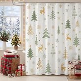 Mocsicka Christmas Shower Curtain Green Christmas Tree Reindeer Bathroom Shower Curtain Winter Xmas Tree Waterproof Shower Curtains Bathtub Decor with 12 Hooks 72 X 72 Inches (Green)