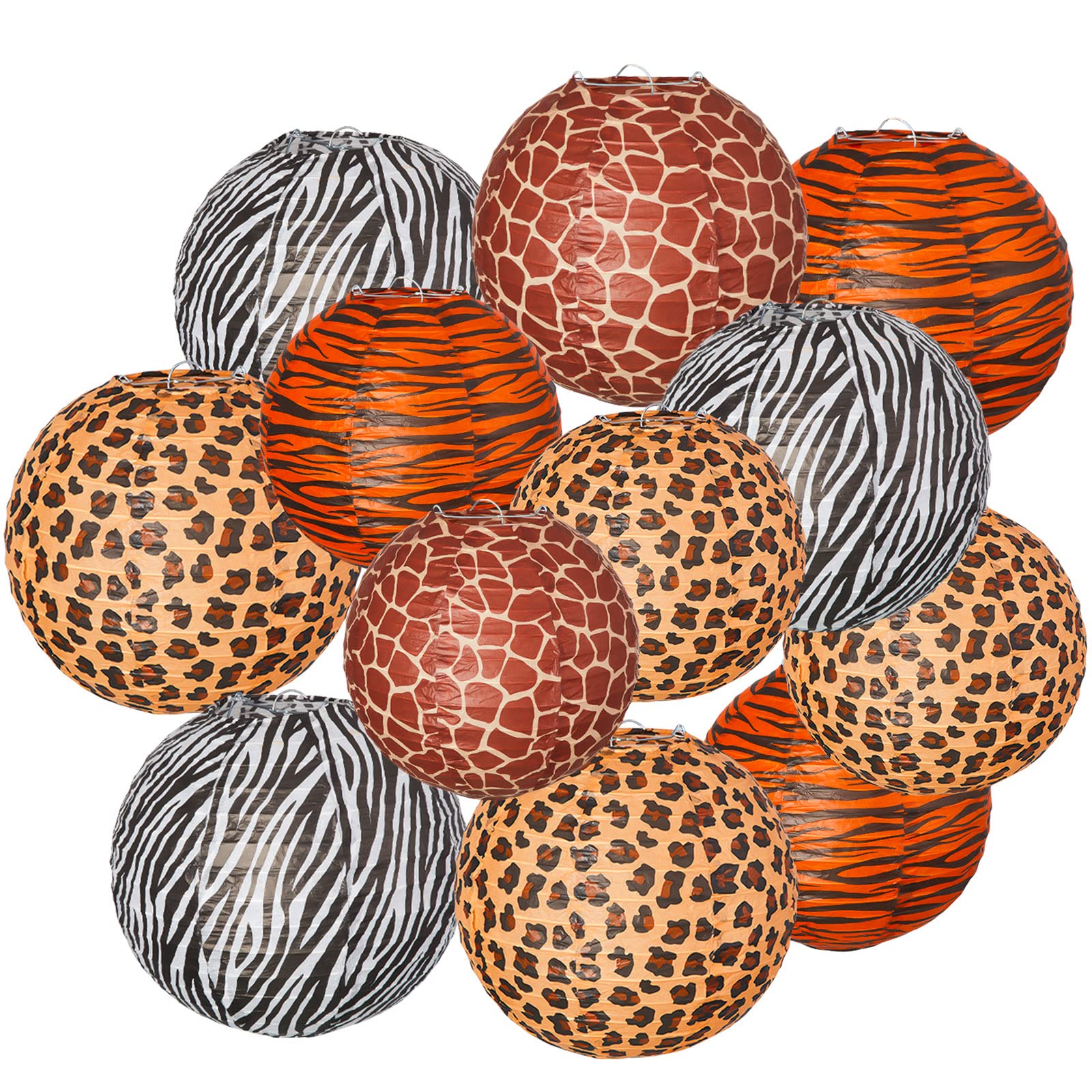 12 Pieces Animal Print Paper Lanterns Farm Animal Hanging Lantern Animal Paper Lantern Decorations Jungle Animal Hanging Lanterns for Birthday Party Baby Shower Home Doorway Bedroom Ceiling Decor