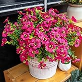 VDVST Artificial Flowers for Outdoors, 10 Bundles UV Resistant Artificial Outdoor Flowers, Not-Fading Silk Faux Flowers for Outdoor Planters for Home Garden Porch Decor, Rose Red