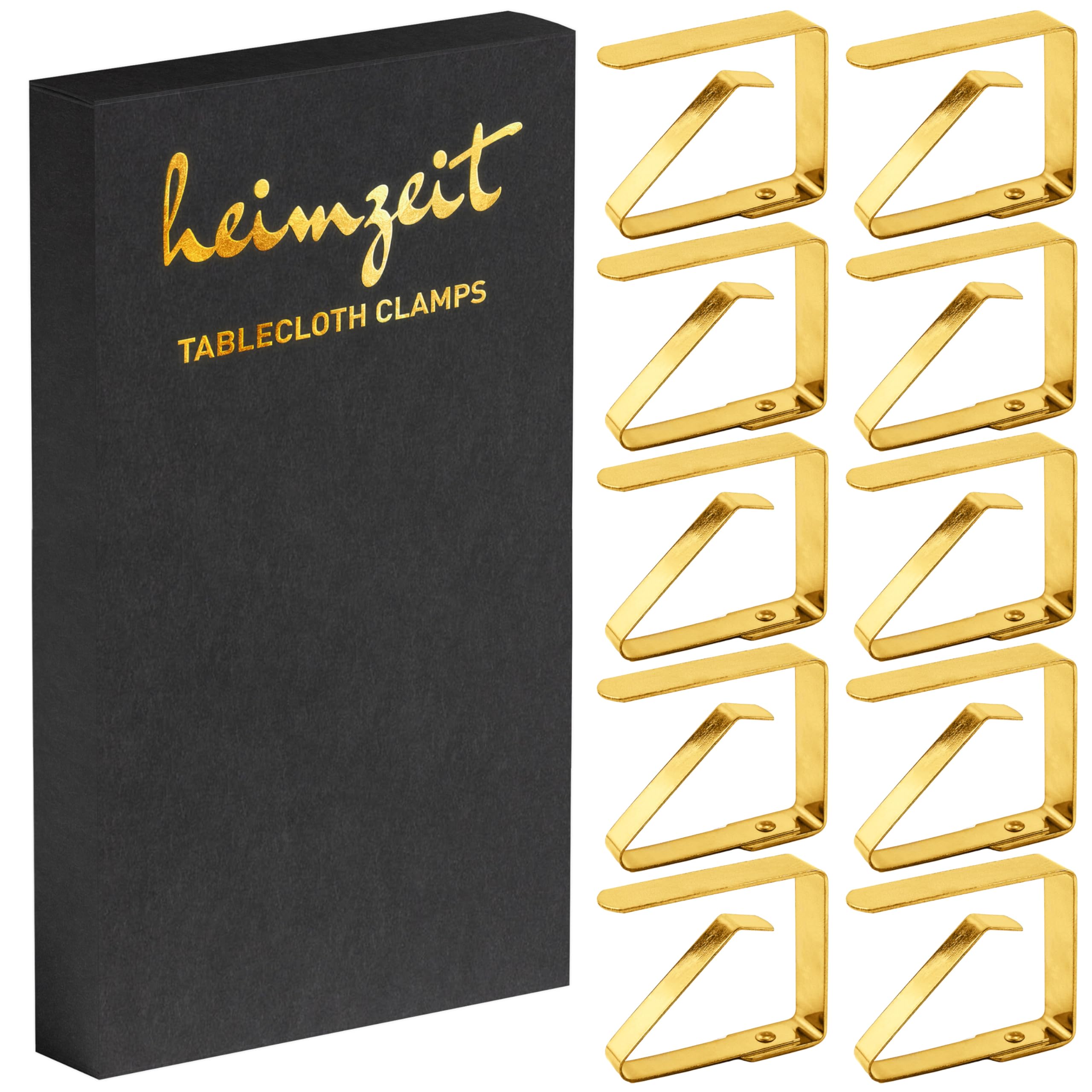 heimzeit Tablecloth Clips made of Stainless Steel [10 Pieces, 4 cm] Color: Gold, Table Cloth Holders for Outdoor and Indoor Use, For Tables with a max Thickness of 3 cm