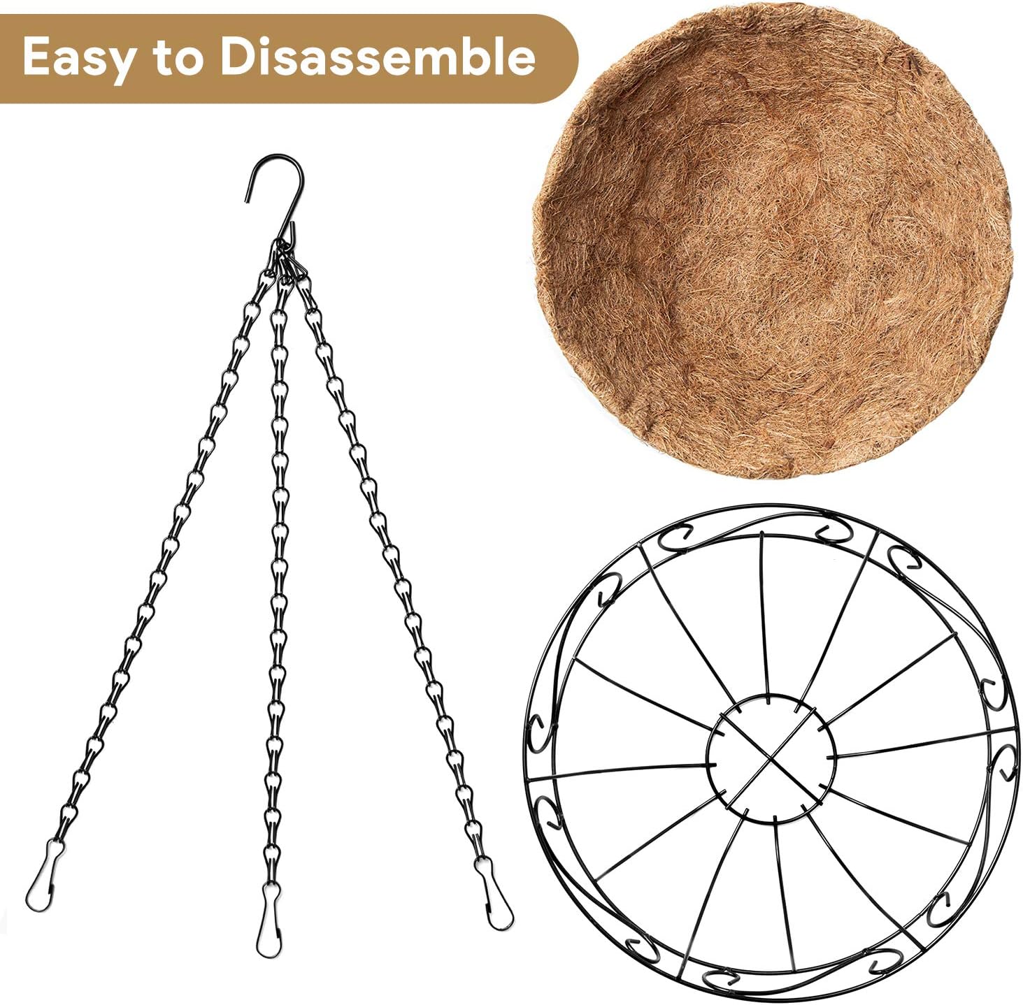 Amagabeli 4 Pack Metal Hanging Planter Baskets 10 Inch for plants Outdoor With Coco Coir Liner Round Wire Flower Pots Plant Holder Chain Porch Decor Hanger Garden Decoration Indoor Watering Black: Home & Kitchen