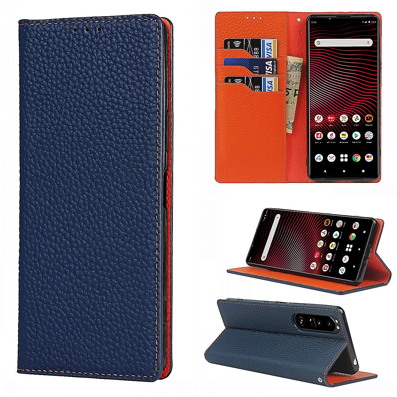 Copmob Phone Case Sony 1 III,Genuine Leather Flip Wallet Case,[3 Card Slots][Magnetic Closure][RFID-Blocking],Protective Case Cover for Sony Xperia 1 III - Dark Blue