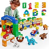 NoyiEon Building Blocks for Toddler 2-5| Stacking Toys with 4 Cars, Learning and STEM Fun Montessori Toys| Educational Blocks Age 3+ for Kids Boys & Girls Birthday, Compatible with All Major Brands