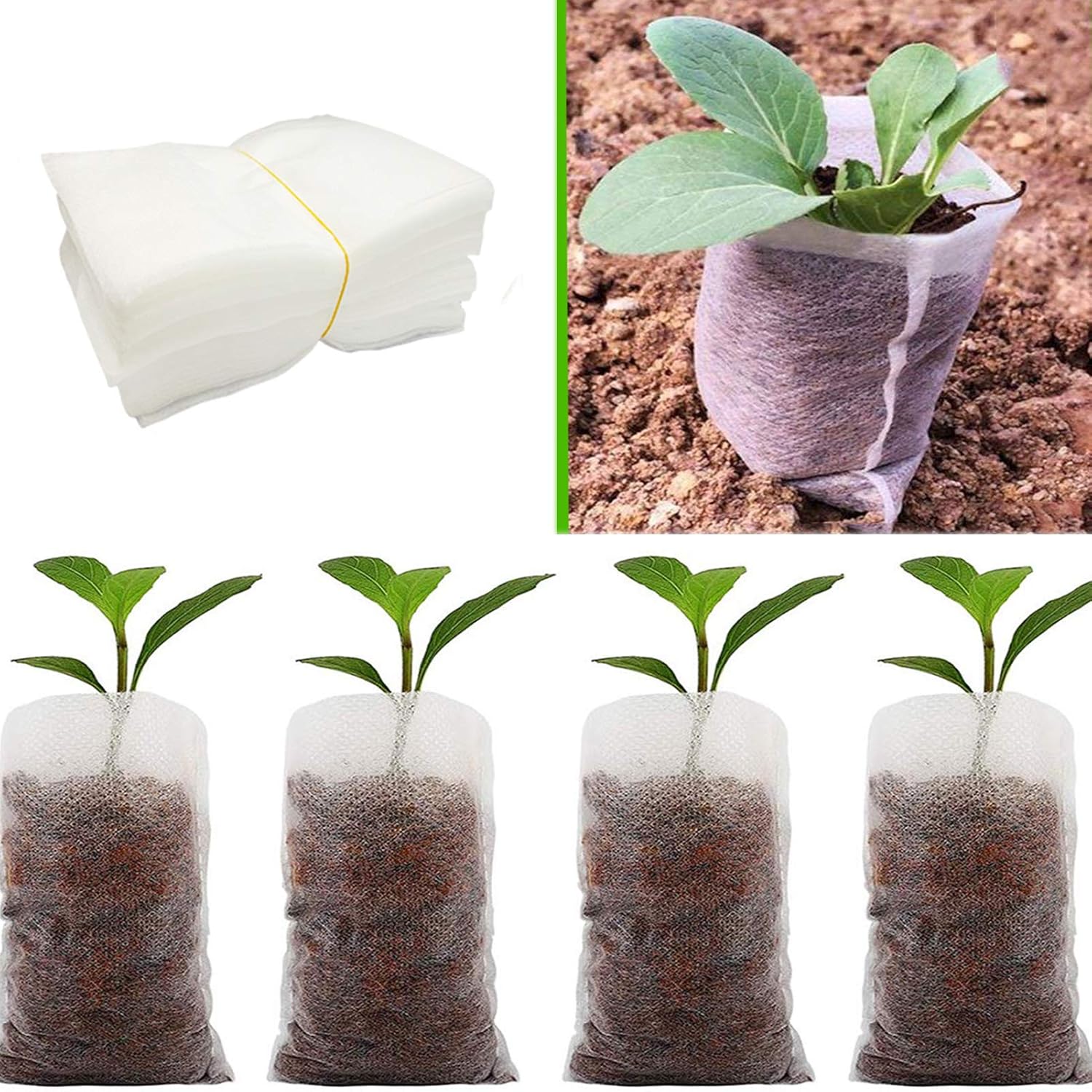 SUMTORY 600pcs Biodegradable Non Woven Nursery Bags Fabric Planter Pots Seed Starter Pots 3.15×3.92