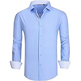 WARHORSEE Mens Casual Button Down Dress Shirts Long Sleeve 4-Way Stretch Collared Printed Business Work Shirt