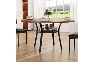 Garvee 47'' Round Dining Table for 4-6 People, Industrial Kitchen Dining Table, Circle Dinner Table with Storage Shelf for Ki