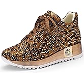 FINDVELL Women's Fashion Glitter Sneakers Platform Wedge Shoes Sparkly Rhinestone High Top Sneakers Trendy Sequin Shoes Wedding Bride Dress