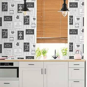 Contour Framed Quotes Black White Heavy Weight Vinyl Wallpaper Amazon Co Uk Diy Tools