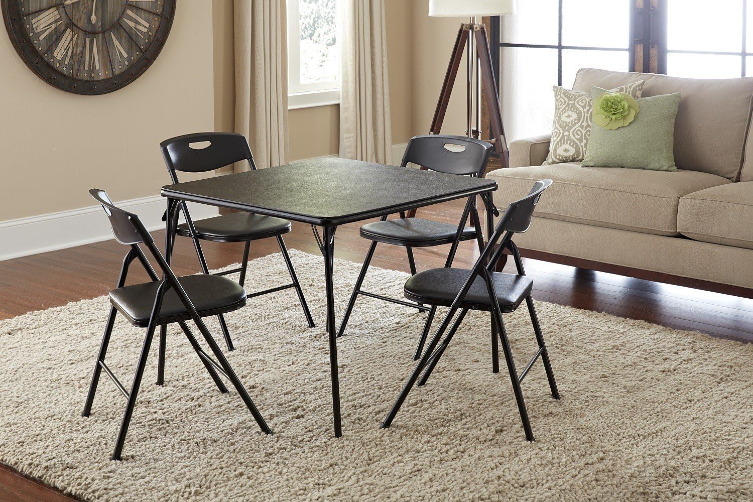 Cosco 5-Piece Folding Table and Chair Set, Black: Furniture & Decor