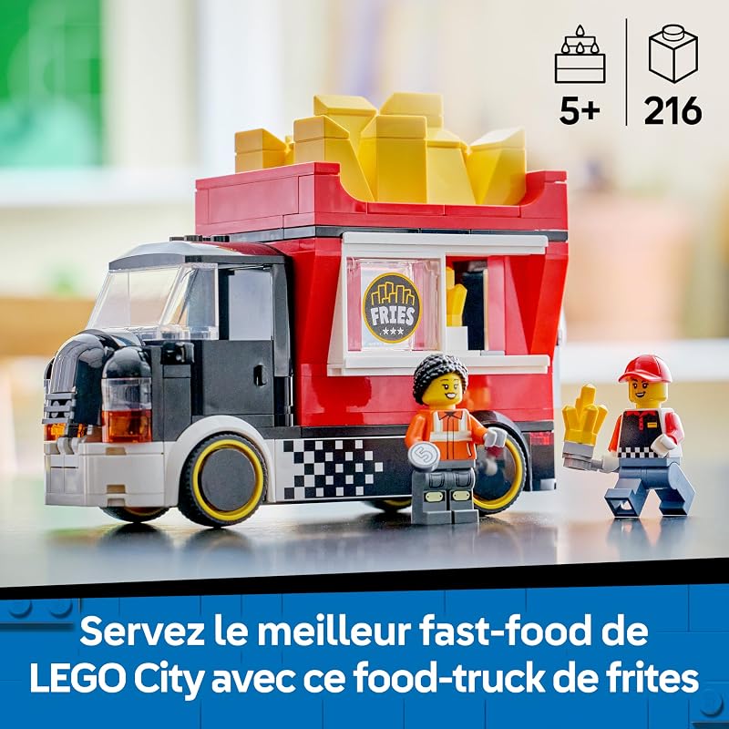 City Le Food-Truck de Frites - Maquette de Camion avec Kiosque Amovible, 2 Minifigurines & Accessoires de Nourriture - Idée de Cadeau d'anniversaire pour Garçon dès 5 Ans 60488 — photo 2 sur 8