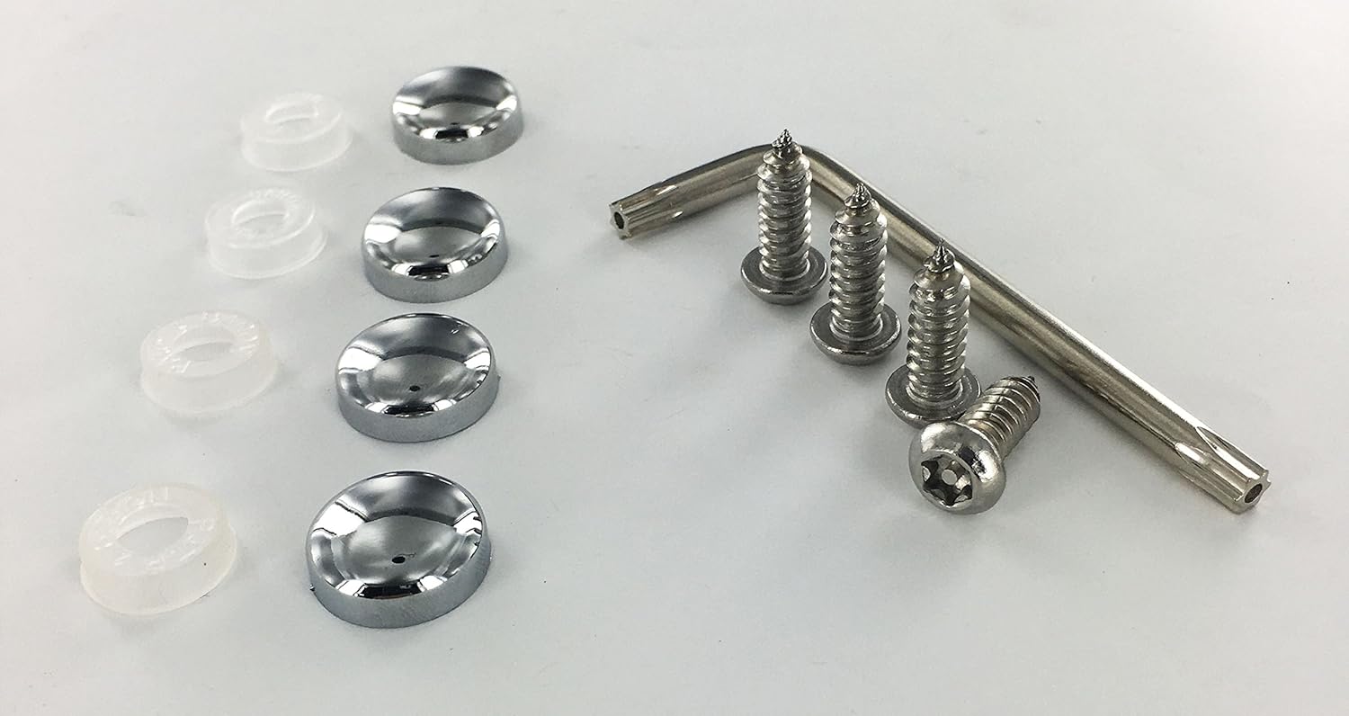 4 Stainless Steel Anti Theft License Plate Frame Lock Screws Bolts Cap 2Day Ship