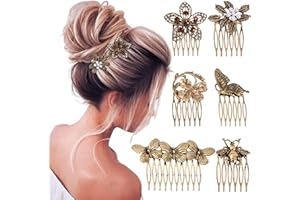 Emperoch 6 Pcs Vintage Hair Side Combs for Women Decorative, Retro Gold Metal Hair Side Comb Clips with Teeth Grip Hair Acces